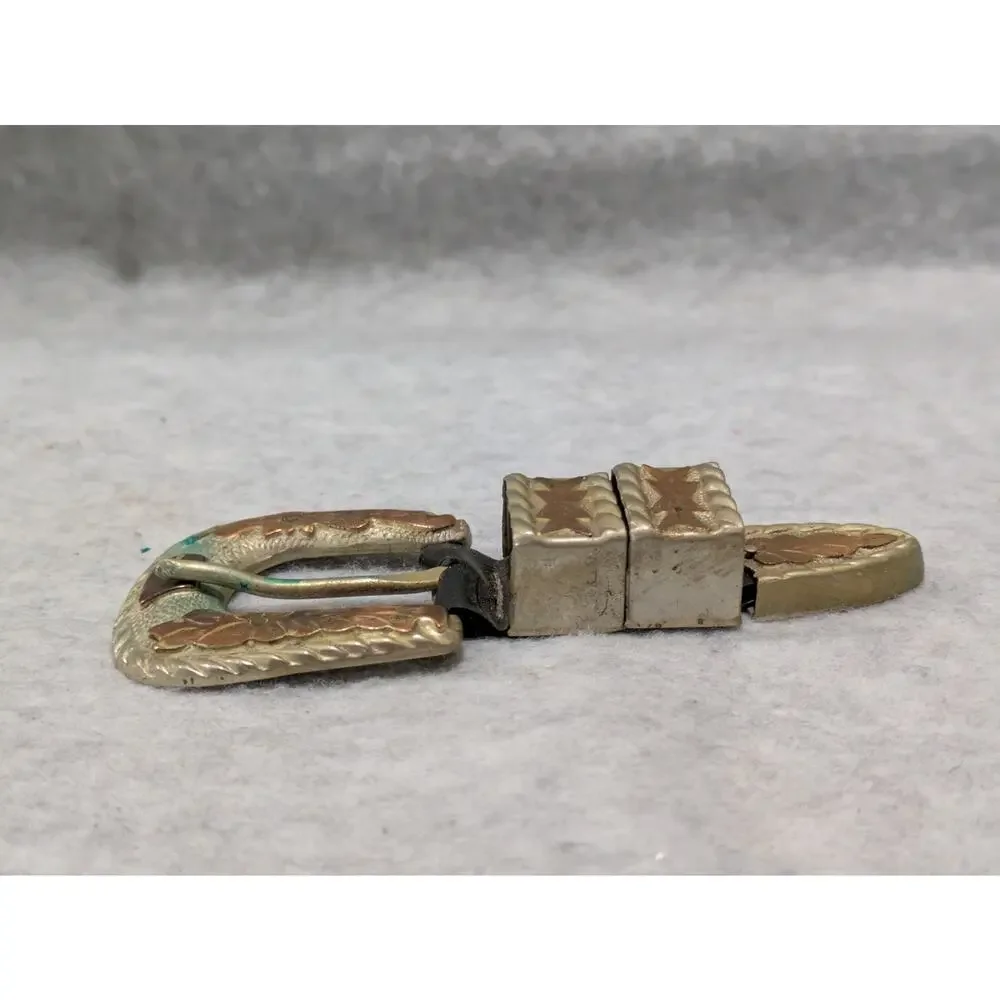Western Belt Buckle Set Silver Tone  Bronze Braided Accent Vintage Collectible‎